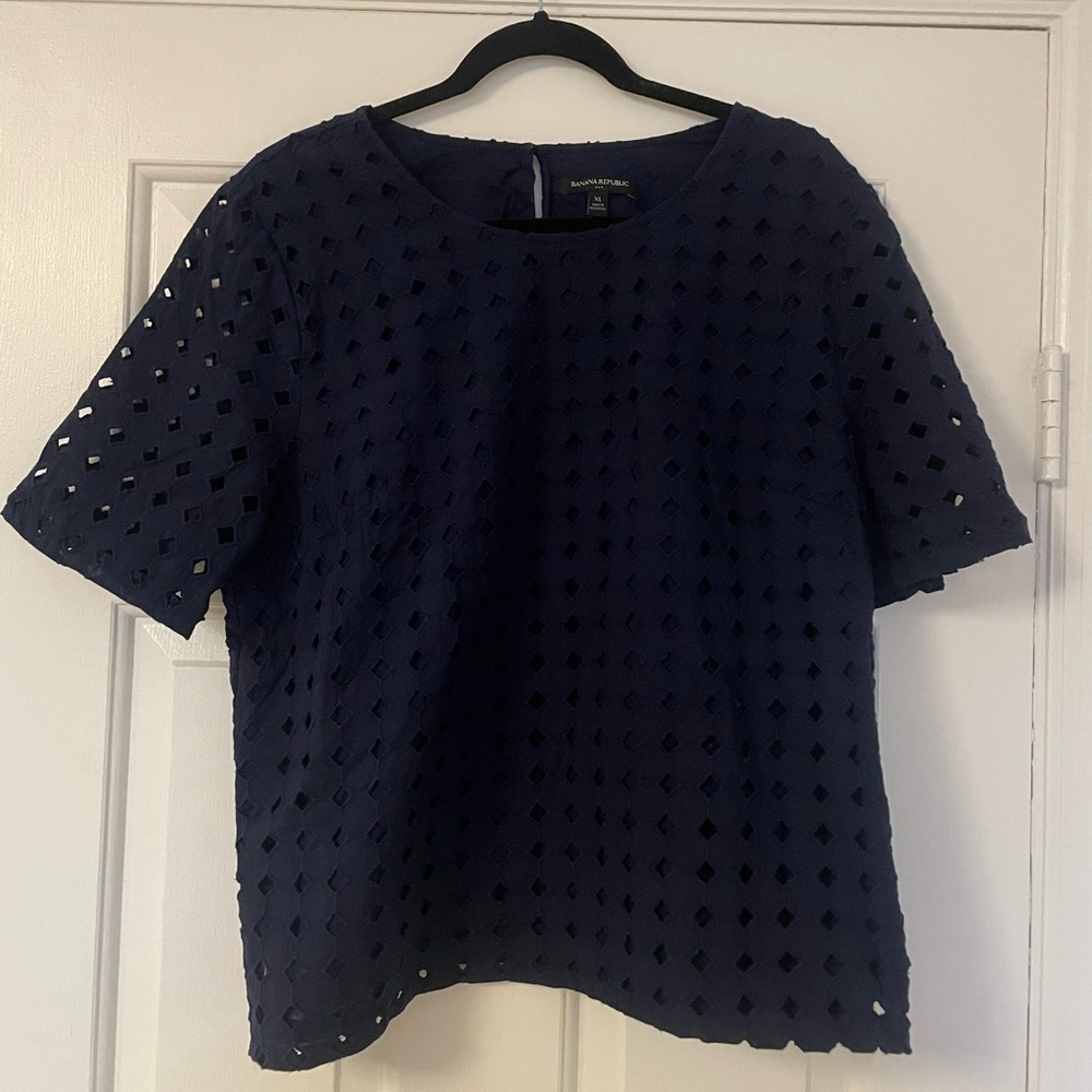 Navy Eyelet Blouse